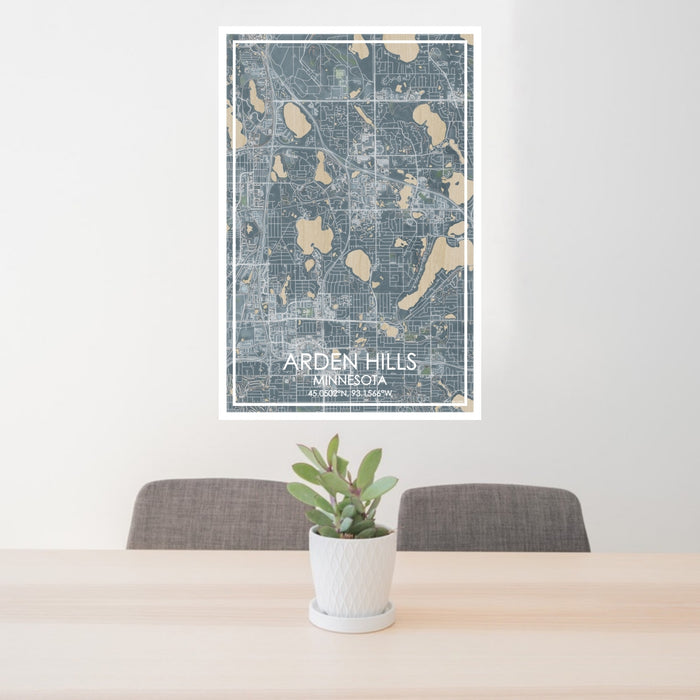 24x36 Arden Hills Minnesota Map Print Portrait Orientation in Afternoon Style Behind 2 Chairs Table and Potted Plant