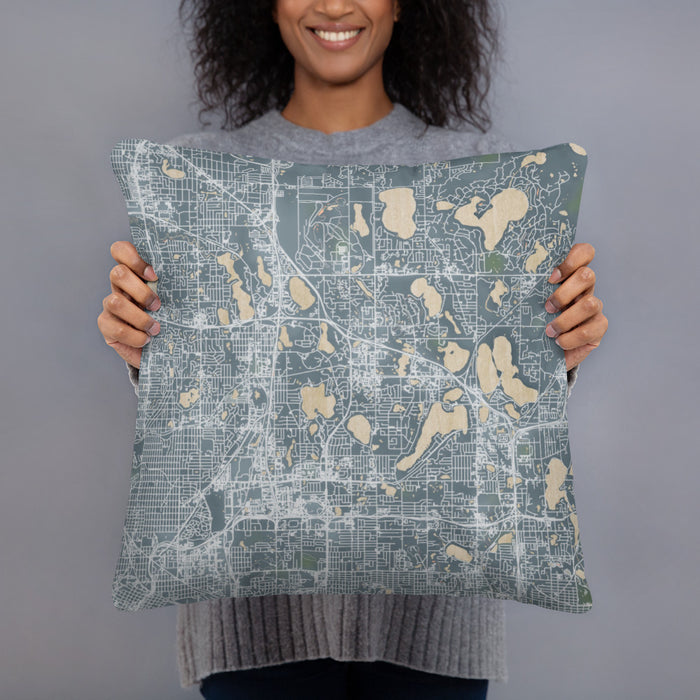 Person holding 18x18 Custom Arden Hills Minnesota Map Throw Pillow in Afternoon