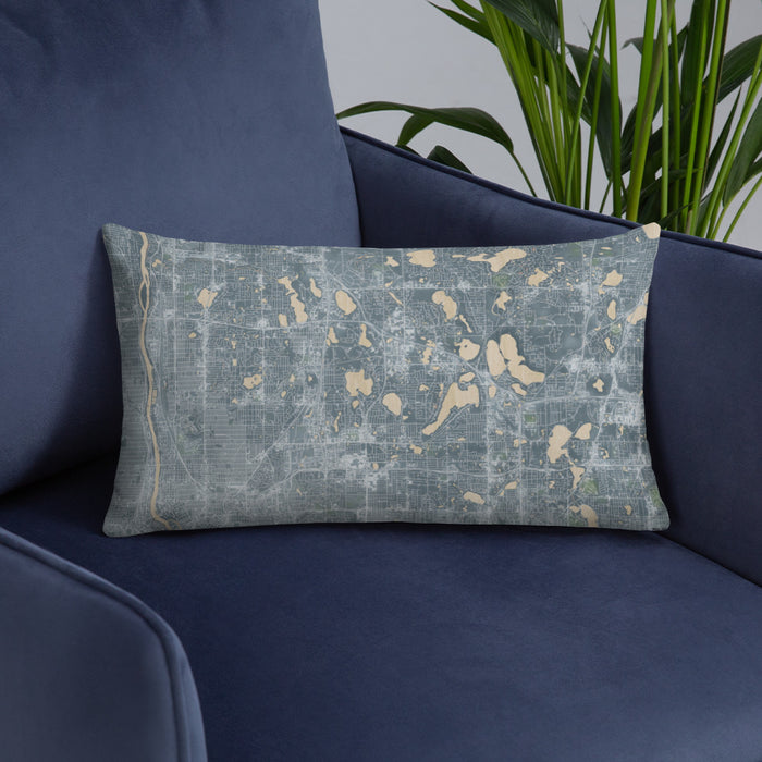Custom Arden Hills Minnesota Map Throw Pillow in Afternoon on Blue Colored Chair