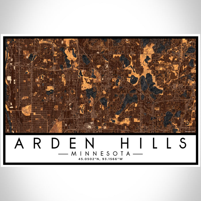 Arden Hills Minnesota Map Print Landscape Orientation in Ember Style With Shaded Background