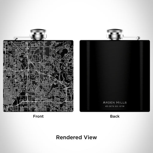 Rendered View of Arden Hills Minnesota Map Engraving on 6oz Stainless Steel Flask in Black