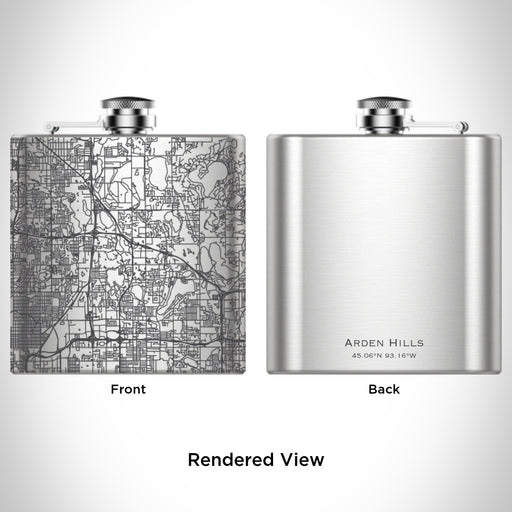 Rendered View of Arden Hills Minnesota Map Engraving on 6oz Stainless Steel Flask