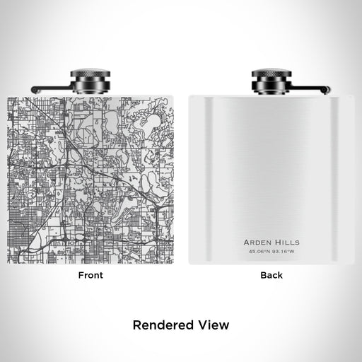 Rendered View of Arden Hills Minnesota Map Engraving on 6oz Stainless Steel Flask in White