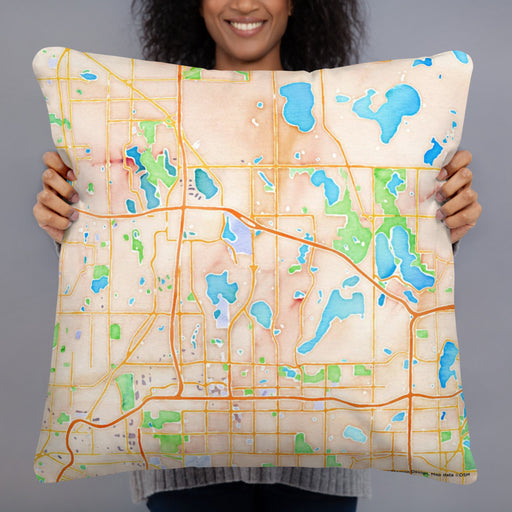 Person holding 22x22 Custom Arden Hills Minnesota Map Throw Pillow in Watercolor