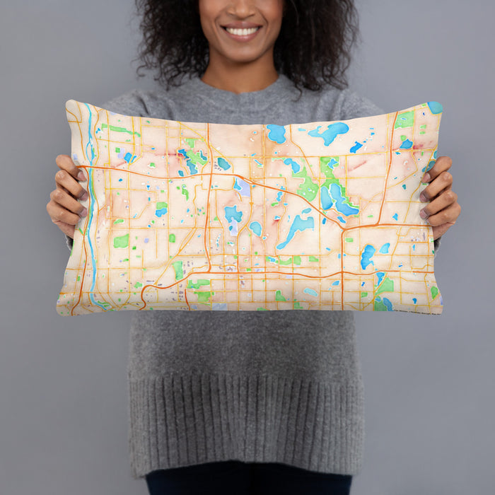 Person holding 20x12 Custom Arden Hills Minnesota Map Throw Pillow in Watercolor
