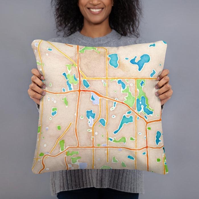 Person holding 18x18 Custom Arden Hills Minnesota Map Throw Pillow in Watercolor