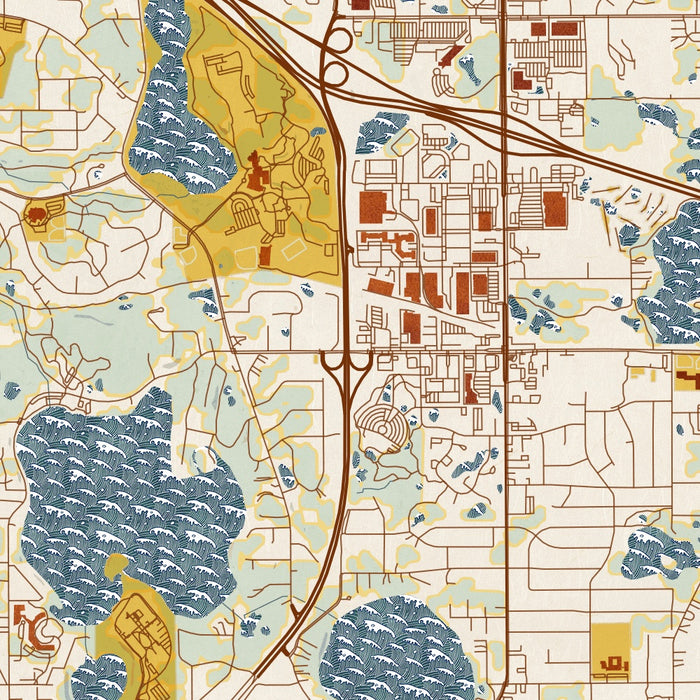 Arden Hills Minnesota Map Print in Woodblock Style Zoomed In Close Up Showing Details
