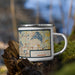 Right View Custom Arden Hills Minnesota Map Enamel Mug in Woodblock on Grass With Trees in Background