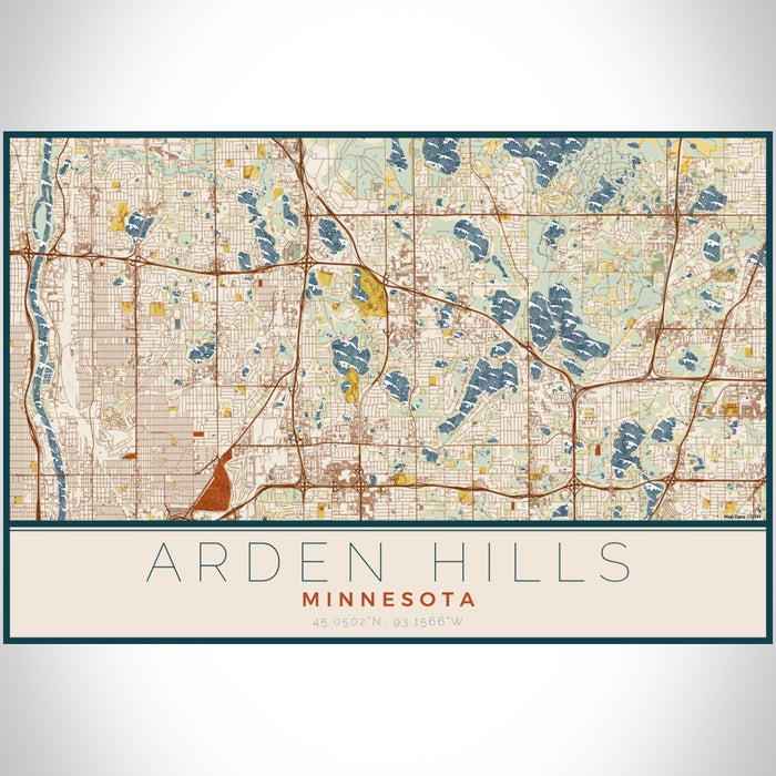Arden Hills Minnesota Map Print Landscape Orientation in Woodblock Style With Shaded Background