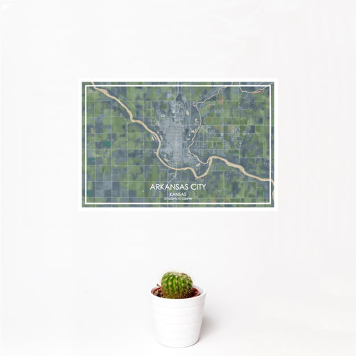 12x18 Arkansas City Kansas Map Print Landscape Orientation in Afternoon Style With Small Cactus Plant in White Planter