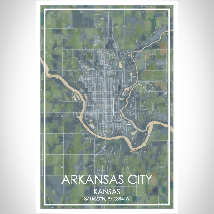 Arkansas City Kansas Map Print Portrait Orientation in Afternoon Style With Shaded Background