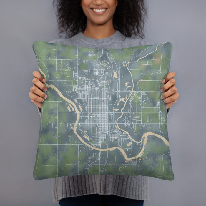 Person holding 18x18 Custom Arkansas City Kansas Map Throw Pillow in Afternoon