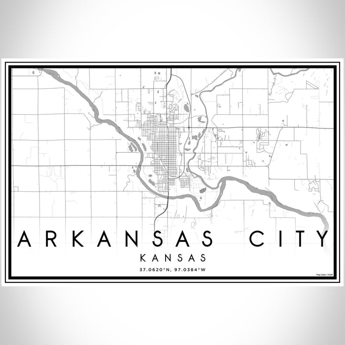 Arkansas City Kansas Map Print Landscape Orientation in Classic Style With Shaded Background