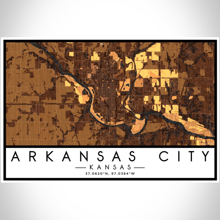 Arkansas City Kansas Map Print Landscape Orientation in Ember Style With Shaded Background