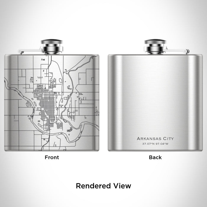 Rendered View of Arkansas City Kansas Map Engraving on 6oz Stainless Steel Flask