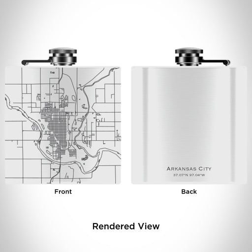 Rendered View of Arkansas City Kansas Map Engraving on 6oz Stainless Steel Flask in White