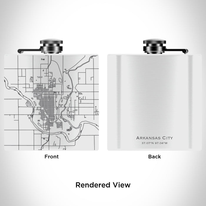 Rendered View of Arkansas City Kansas Map Engraving on 6oz Stainless Steel Flask in White
