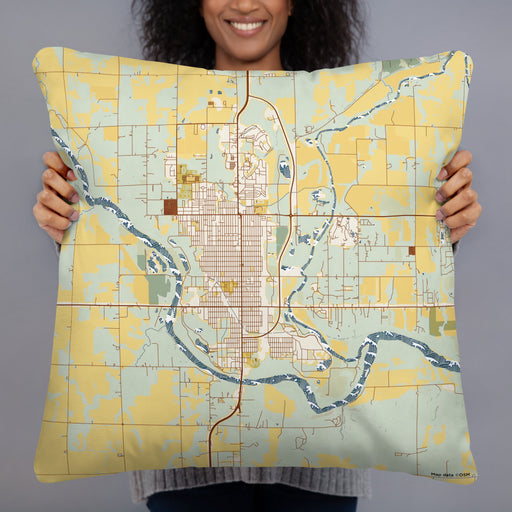 Person holding 22x22 Custom Arkansas City Kansas Map Throw Pillow in Woodblock