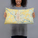 Person holding 20x12 Custom Arkansas City Kansas Map Throw Pillow in Woodblock