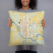 Person holding 18x18 Custom Arkansas City Kansas Map Throw Pillow in Woodblock