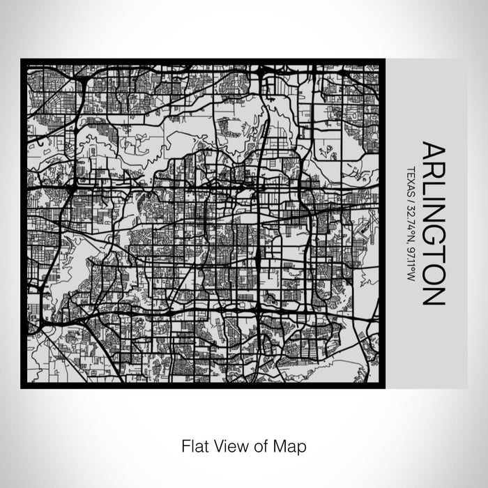 Rendered View of Arlington Texas Map on 20oz Stainless Steel Insulated Bottle with Bamboo Top with printed Tactile Lines Map in Black