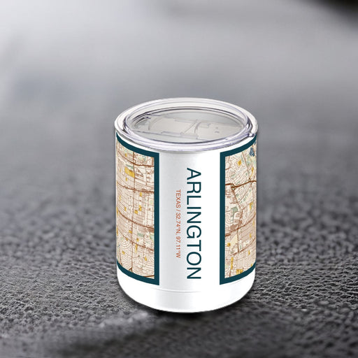 Arlington Texas Custom City Map Inscription Coordinates on 10oz Stainless Steel Insulated Cup in Woodblock with Sliding Lid