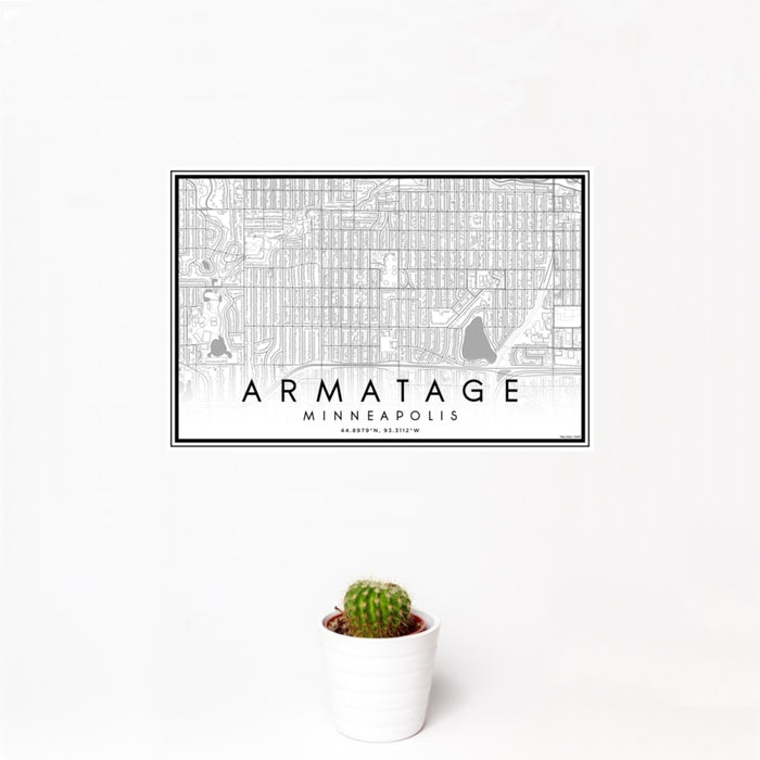 12x18 Armatage Minneapolis Map Print Landscape Orientation in Classic Style With Small Cactus Plant in White Planter