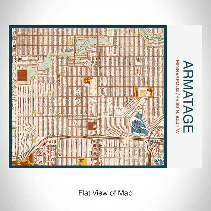 Rendered View of Armatage Minneapolis Map on 20oz Stainless Steel Insulated Bottle with Bamboo Top with printed woodblock style map