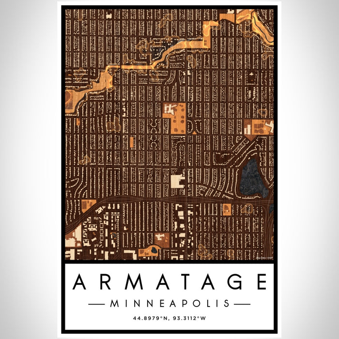 Armatage Minneapolis Map Print Portrait Orientation in Ember Style With Shaded Background