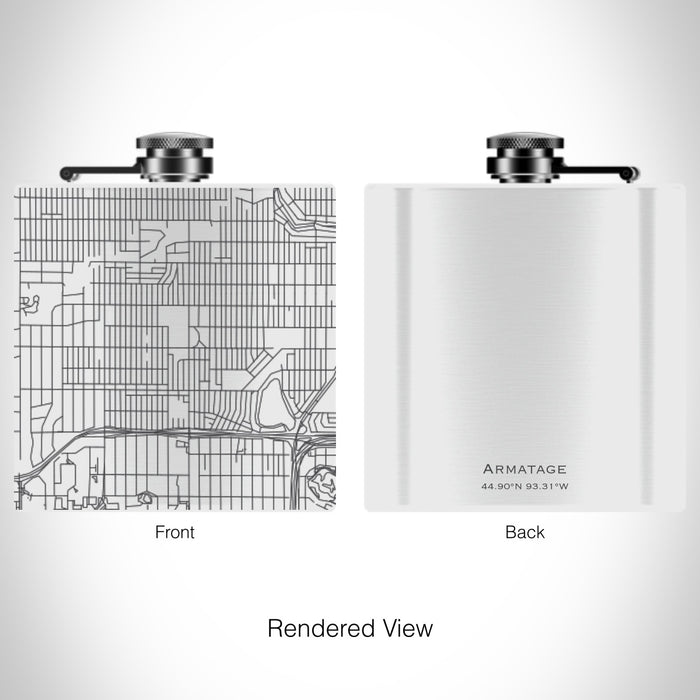 Rendered View of Armatage Minneapolis Map on 6oz Stainless Steel Flask in White