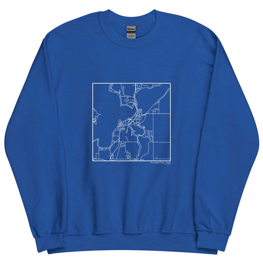 Arnolds Park Iowa Map Unisex Crewneck Sweater with City inscription in Royal Blue