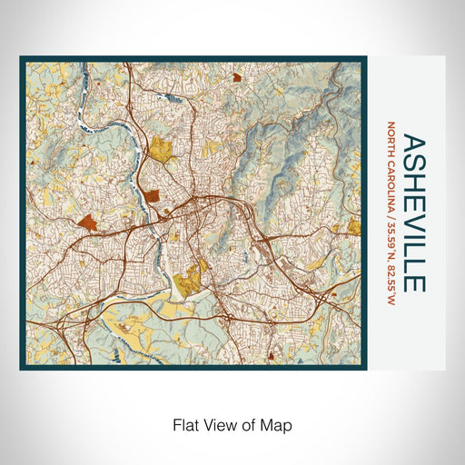 Rendered View of Asheville North Carolina Map on 20oz Stainless Steel Insulated Bottle with Bamboo Top with printed woodblock style map