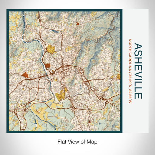 Rendered View of Asheville North Carolina Map on 17oz Stainless Steel Insulated Tumbler in Woodblock Map Style