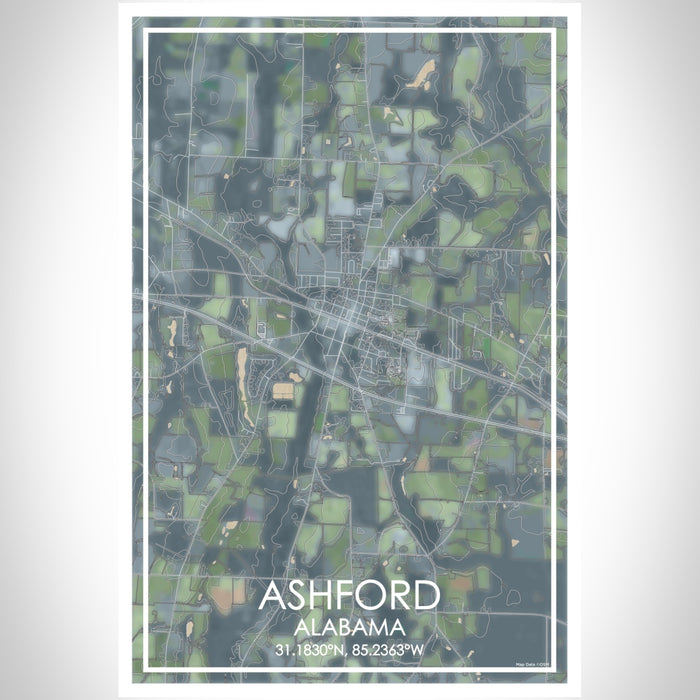 Ashford Alabama Map Print Portrait Orientation in Afternoon Style With Shaded Background