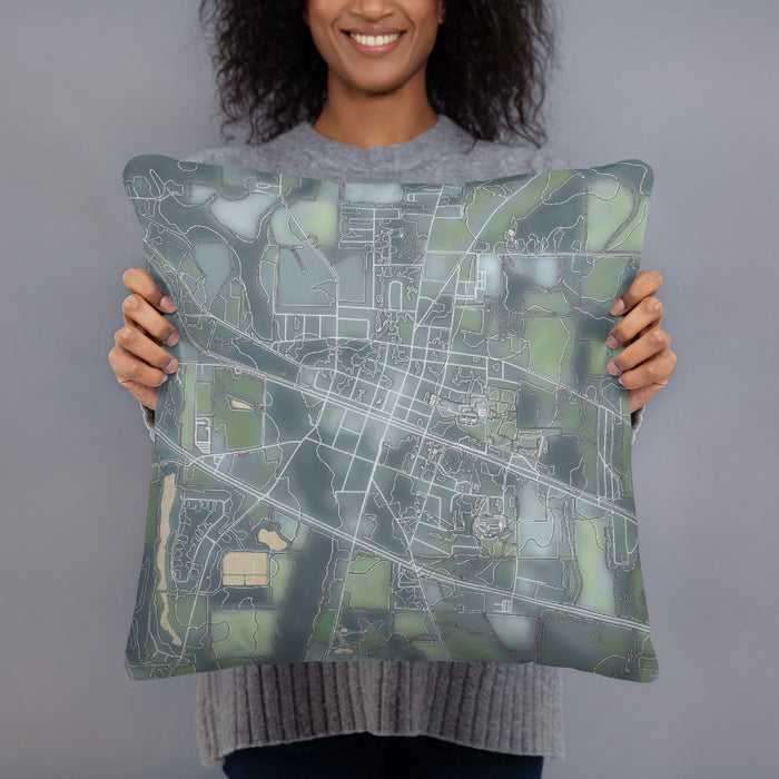 Person holding 18x18 Custom Ashford Alabama Map Throw Pillow in Afternoon