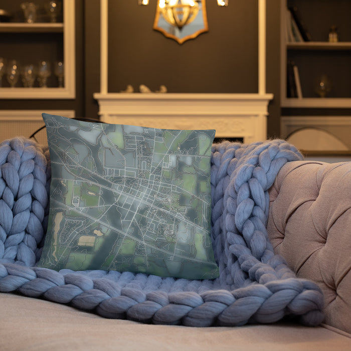Custom Ashford Alabama Map Throw Pillow in Afternoon on Cream Colored Couch