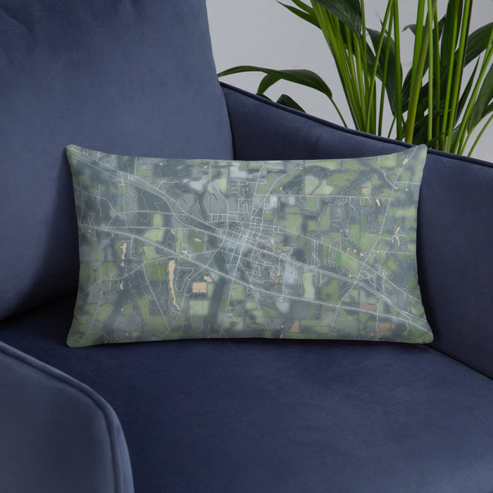 Custom Ashford Alabama Map Throw Pillow in Afternoon on Blue Colored Chair