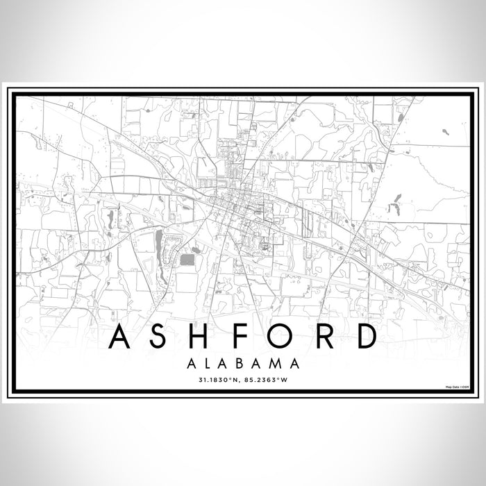 Ashford Alabama Map Print Landscape Orientation in Classic Style With Shaded Background