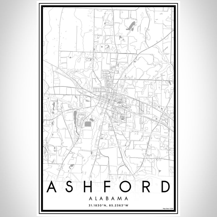 Ashford Alabama Map Print Portrait Orientation in Classic Style With Shaded Background