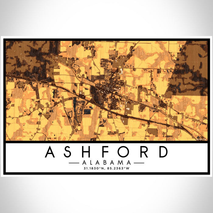 Ashford Alabama Map Print Landscape Orientation in Ember Style With Shaded Background