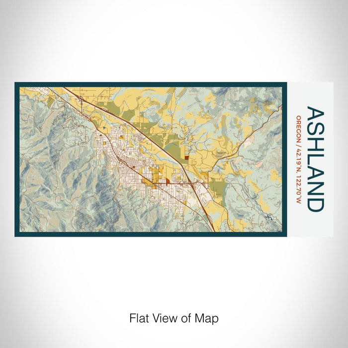 Rendered View of Ashland Oregon Map on 17oz Stainless Steel Insulated Bottle with printed woodblock style map