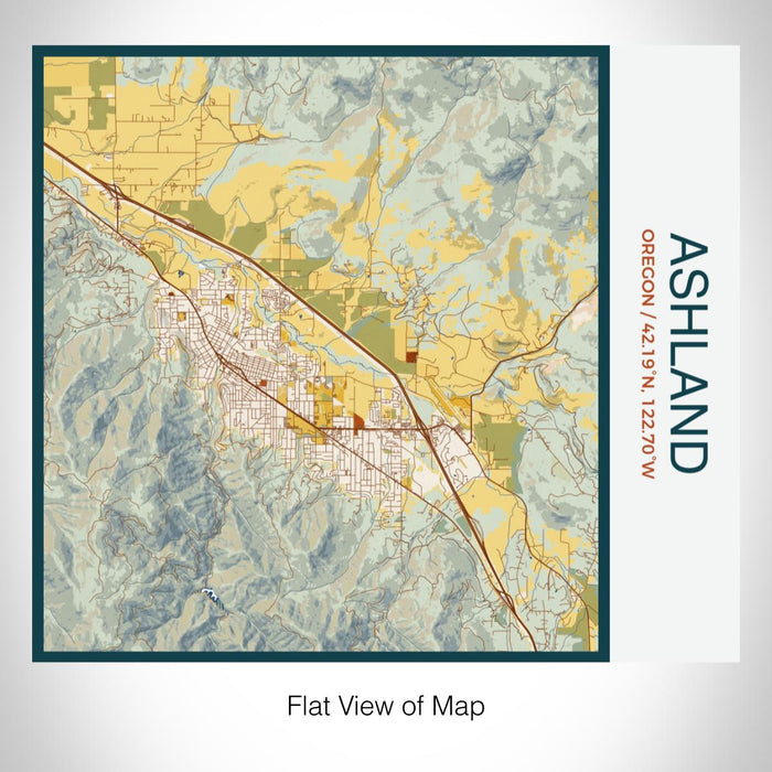 Rendered View of Ashland Oregon Map on 17oz Stainless Steel Insulated Tumbler in Woodblock Map Style