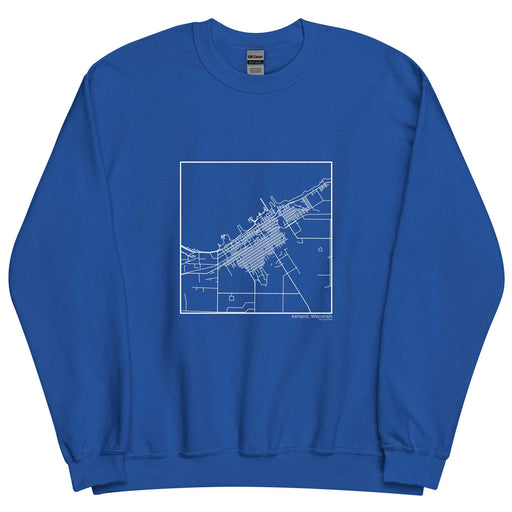 Ashland Wisconsin  Map Unisex Crewneck Sweater with City inscription in Royal Blue