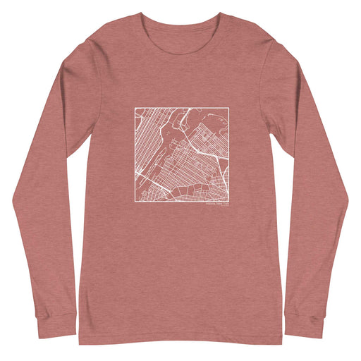 Astoria New York  Map Unisex Long-Sleeve T-shirt with City inscription in Heather Mauve
