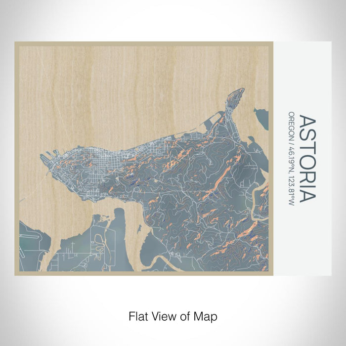 Rendered View of Astoria Oregon Map on 20oz Stainless Steel Insulated Bottle with Bamboo Top with printed afternoon style map