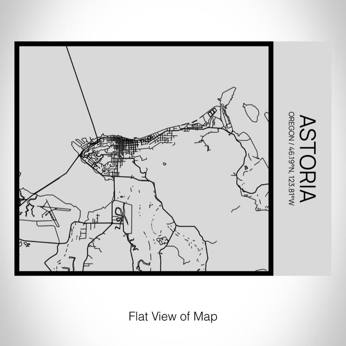 Rendered View of Astoria Oregon Map on 20oz Stainless Steel Insulated Bottle with Bamboo Top with printed Tactile Lines Map in Black