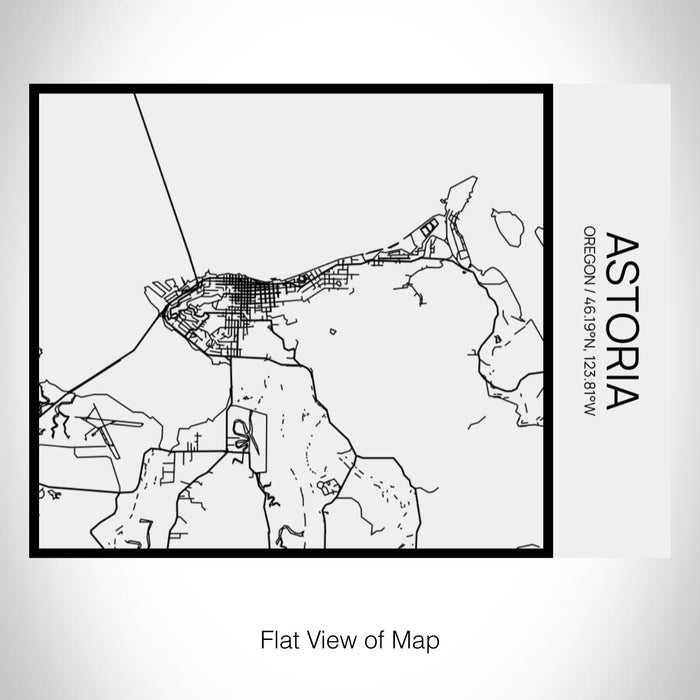 Rendered View of Astoria Oregon Map on 20oz Stainless Steel Insulated Bottle with Bamboo Top in Matte White with printed Tactile Lines Map in Black