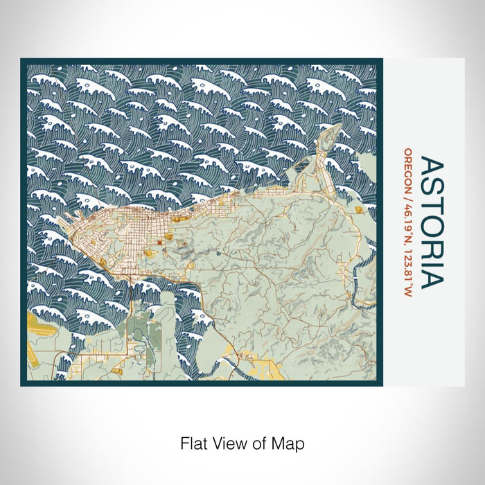 Rendered View of Astoria Oregon Map on 20oz Stainless Steel Insulated Bottle with Bamboo Top with printed woodblock style map