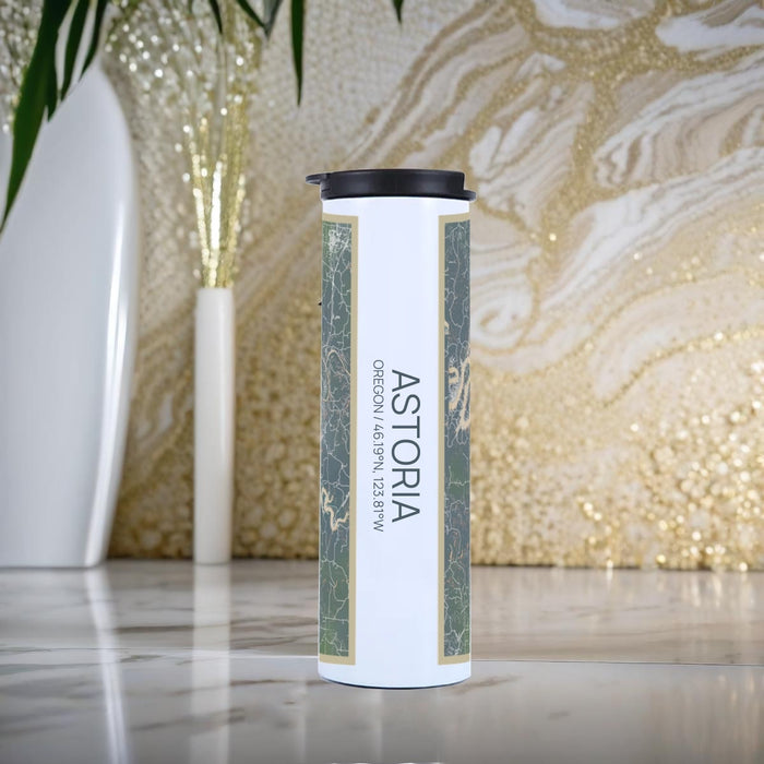 Astoria Oregon Custom City Map Inscription Coordinates on 17oz Stainless Steel Insulated Tumbler in Afternoon Map Style