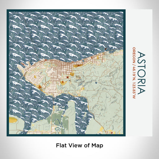 Rendered View of Astoria Oregon Map on 17oz Stainless Steel Insulated Tumbler in Woodblock Map Style